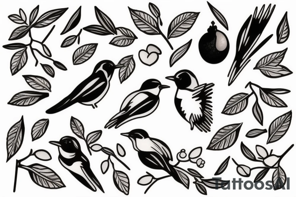 Swallow bird with a juicy olive and a crown tattoo idea