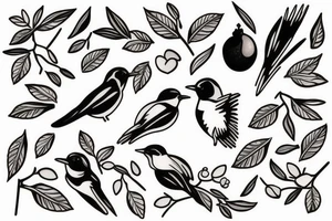 Swallow bird with a juicy olive and a crown tattoo idea