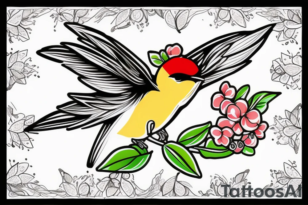 Swallow bird with a juicy olive and a crown tattoo idea