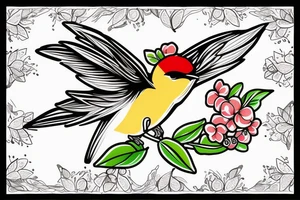Swallow bird with a juicy olive and a crown tattoo idea