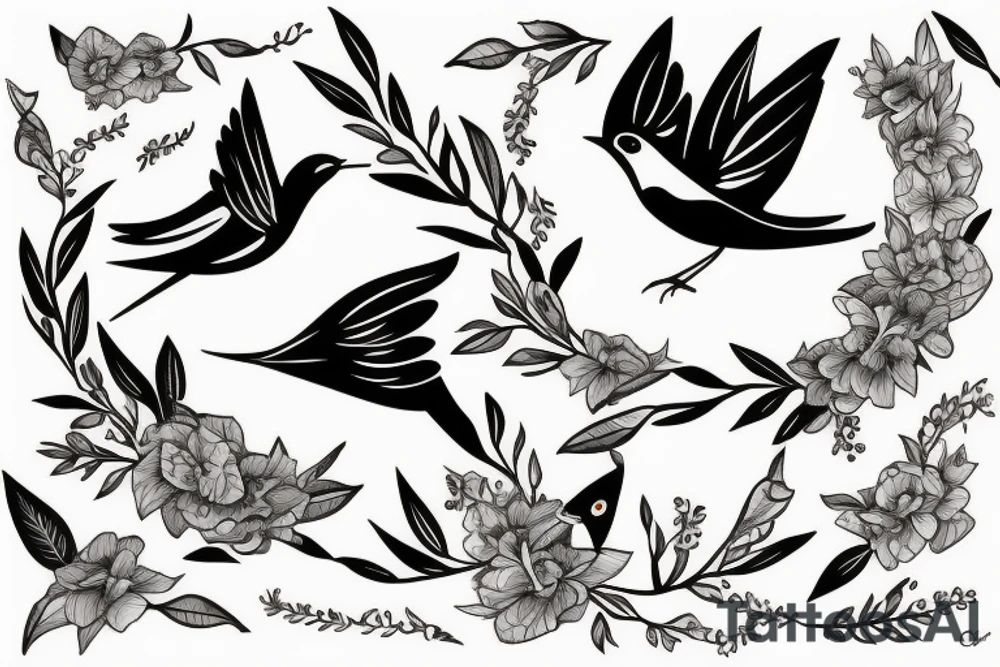 Swallow bird with a juicy olive and a crown tattoo idea