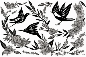 Swallow bird with a juicy olive and a crown tattoo idea
