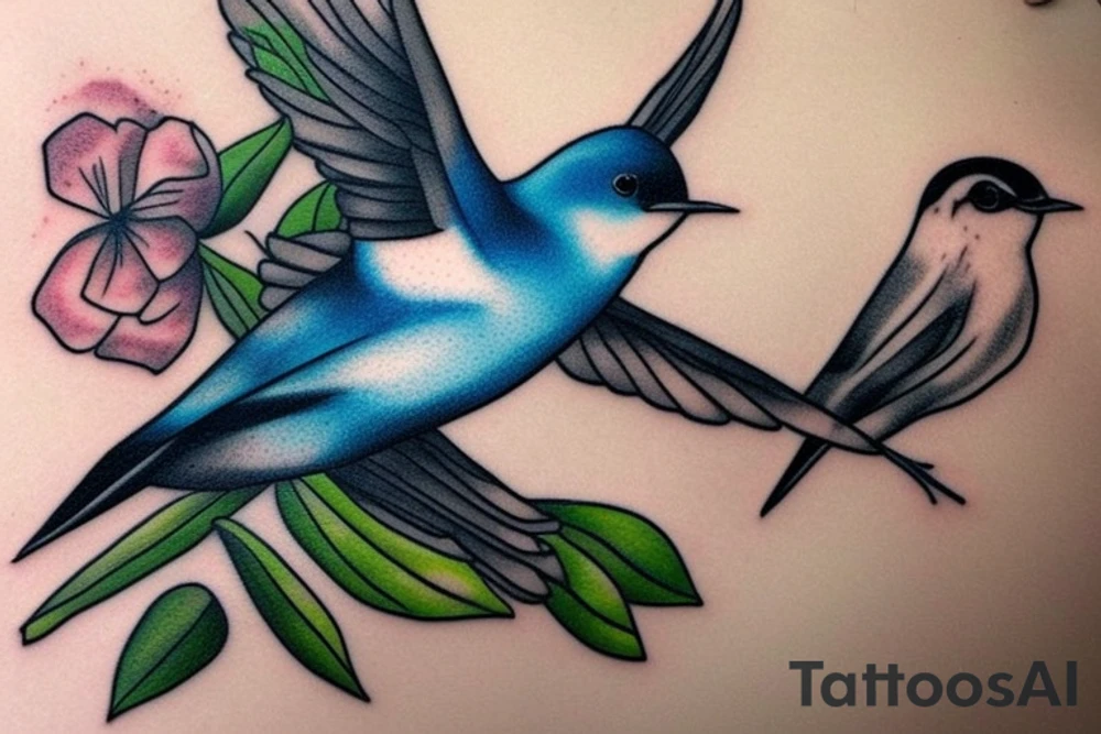 Swallow bird with a juicy olive and a crown tattoo idea