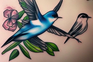 Swallow bird with a juicy olive and a crown tattoo idea