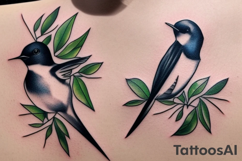 Swallow bird with a juicy olive and a crown tattoo idea