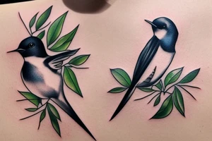 Swallow bird with a juicy olive and a crown tattoo idea