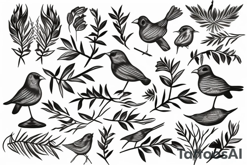 bird with a crown on an olive branch tattoo idea
