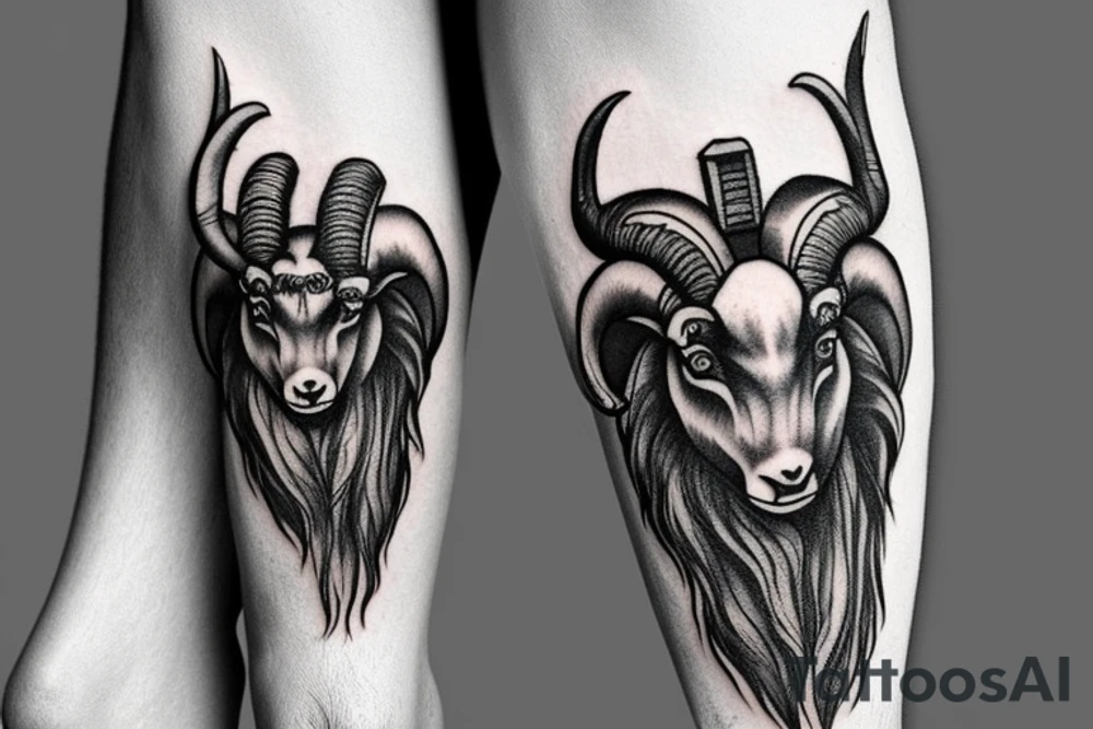 Ram on knee with horns on sides of knee tattoo idea