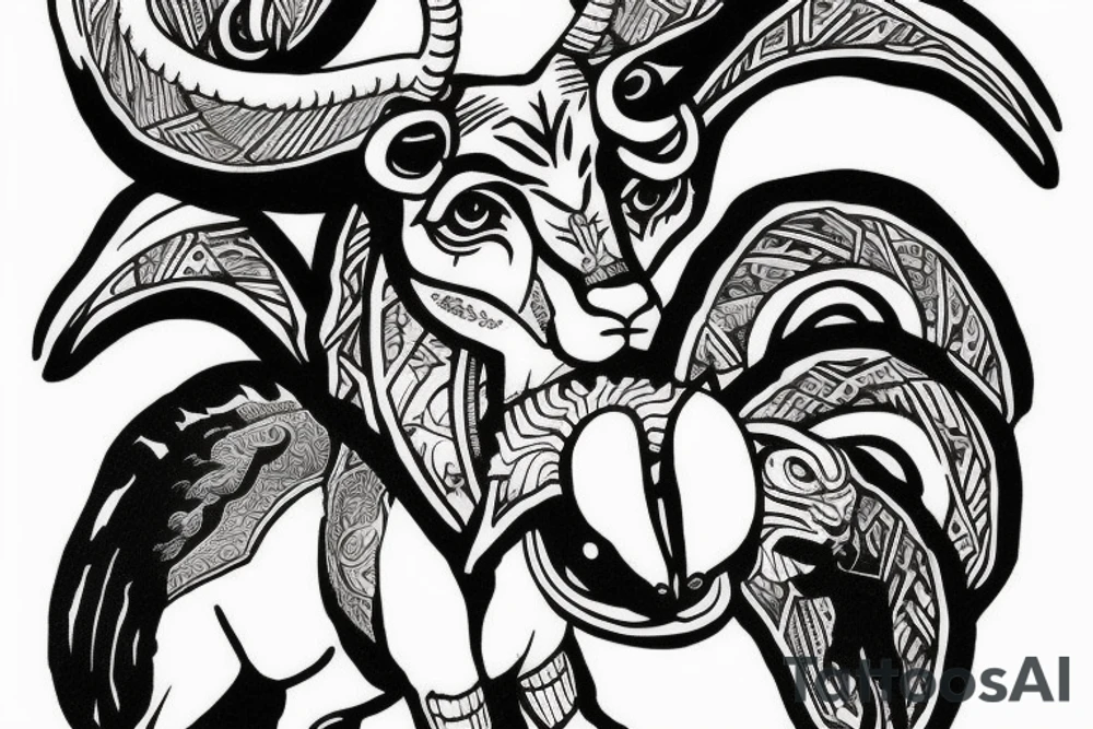 Ram on knee with horns on sides of knee tattoo idea