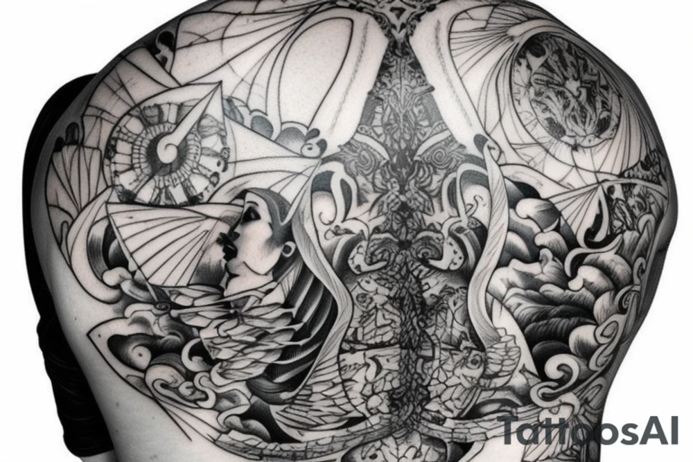 Epic Nordic back piece tattoo idea