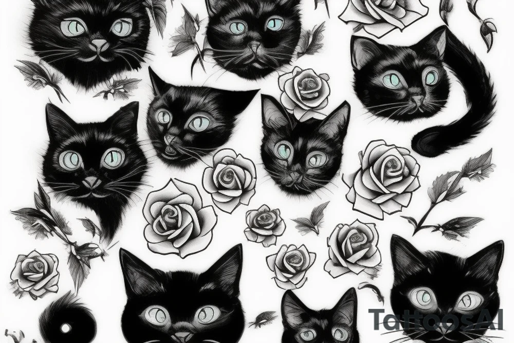 Black cat and rose tattoo idea
