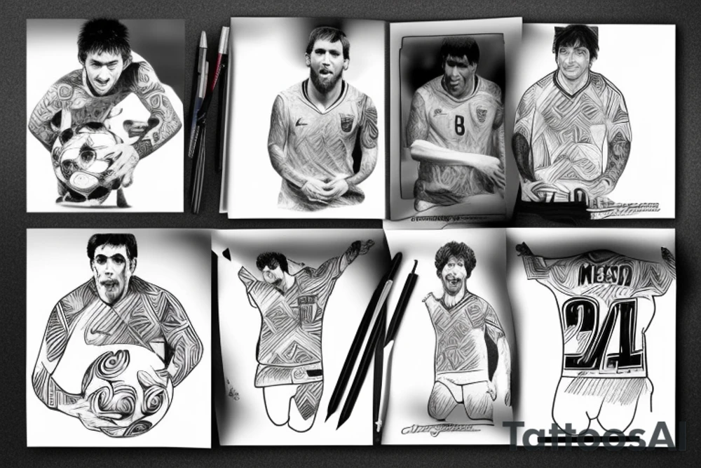 messi and maradona with the world cup tattoo idea