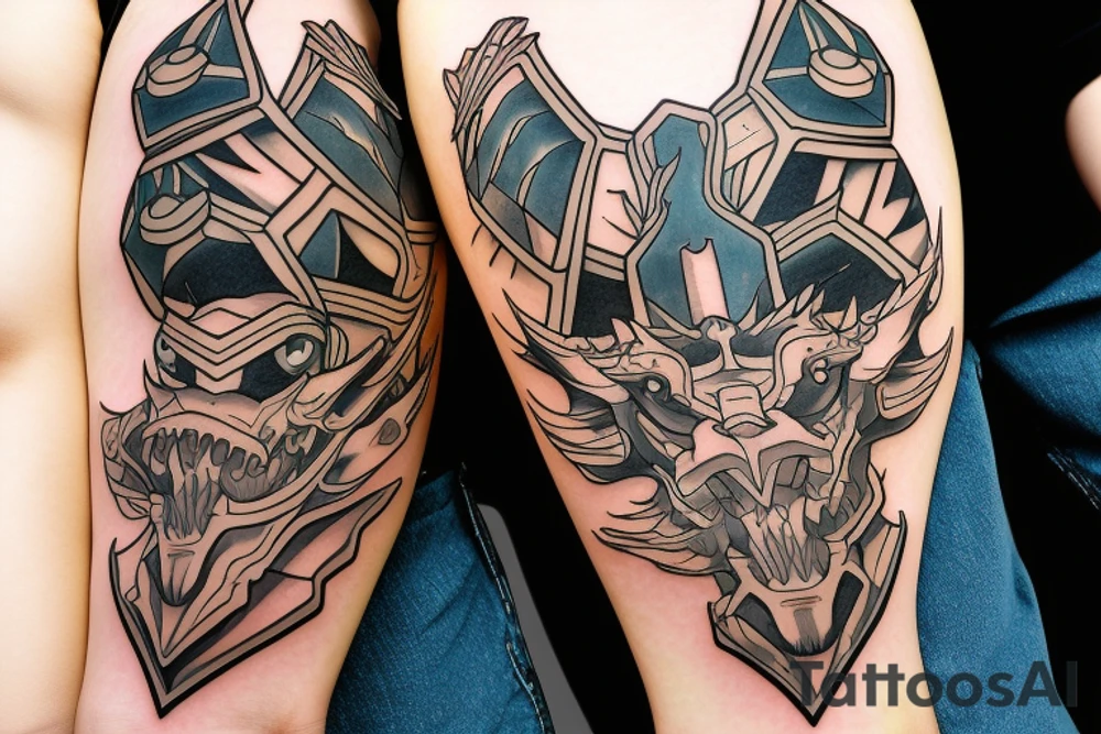 Wargreymon helmet art nouveau neotraditional tattoo idea