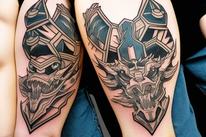Wargreymon helmet art nouveau neotraditional tattoo idea