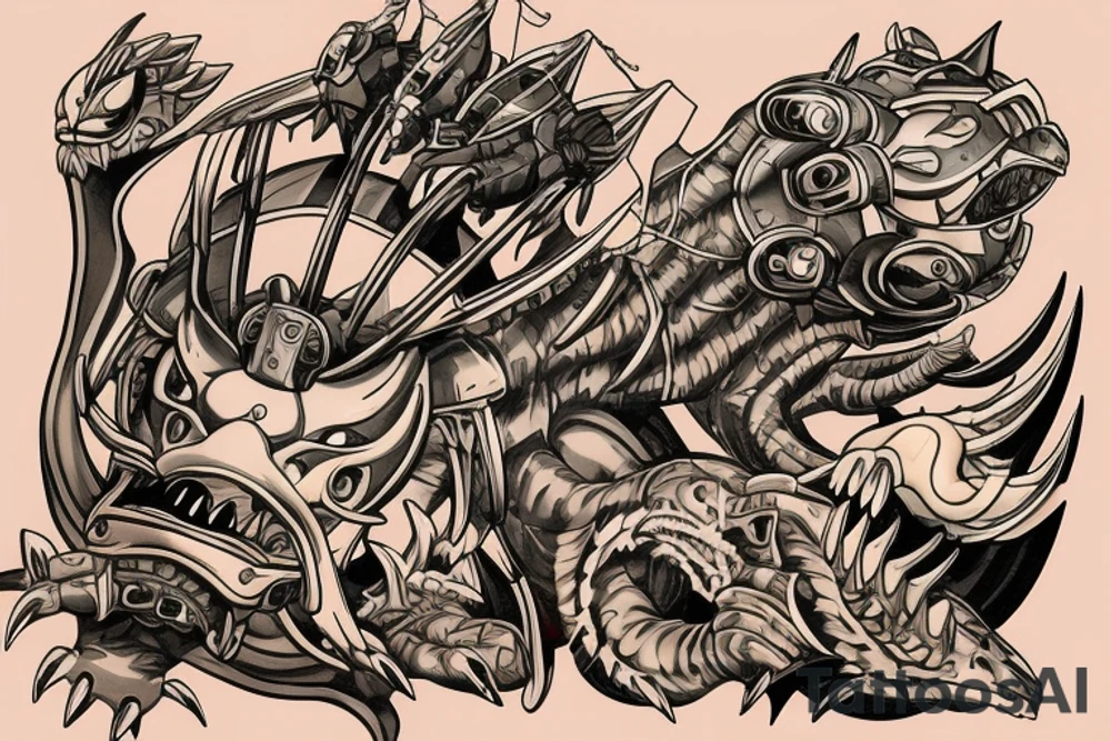 Wargreymon helmet art nouveau neotraditional tattoo idea