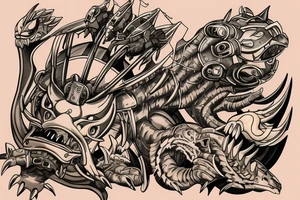 Wargreymon helmet art nouveau neotraditional tattoo idea