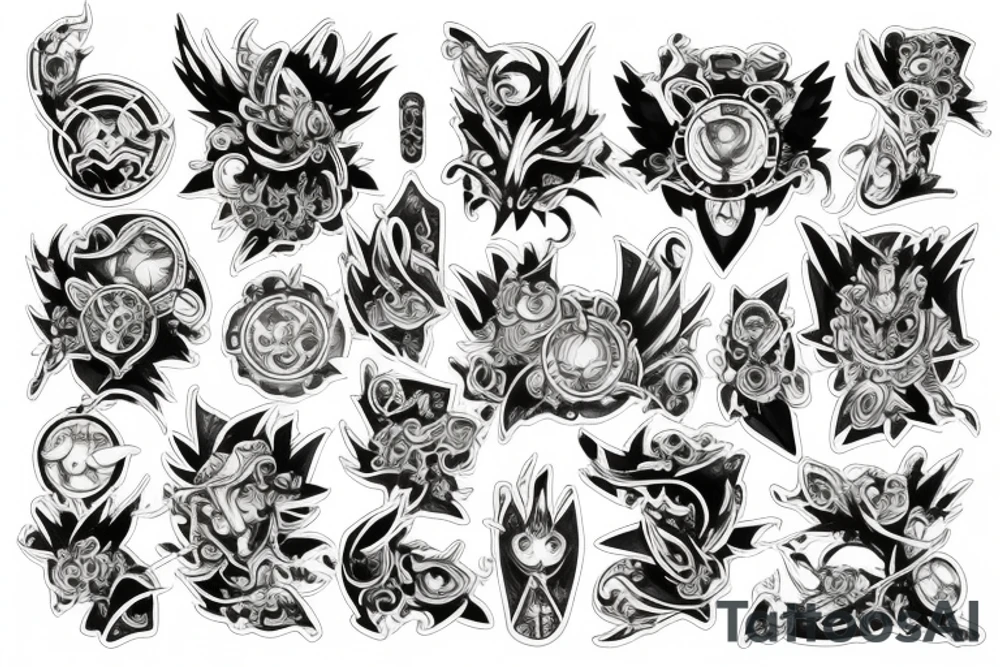 Digimon art nouveau neotraditional tattoo idea