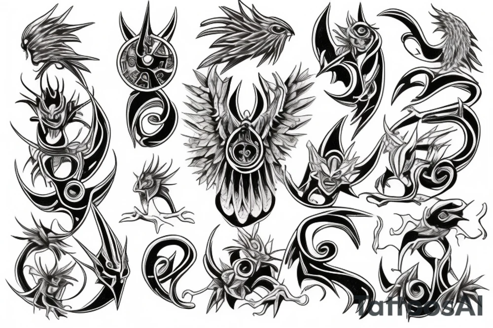 Digimon art nouveau neotraditional tattoo idea