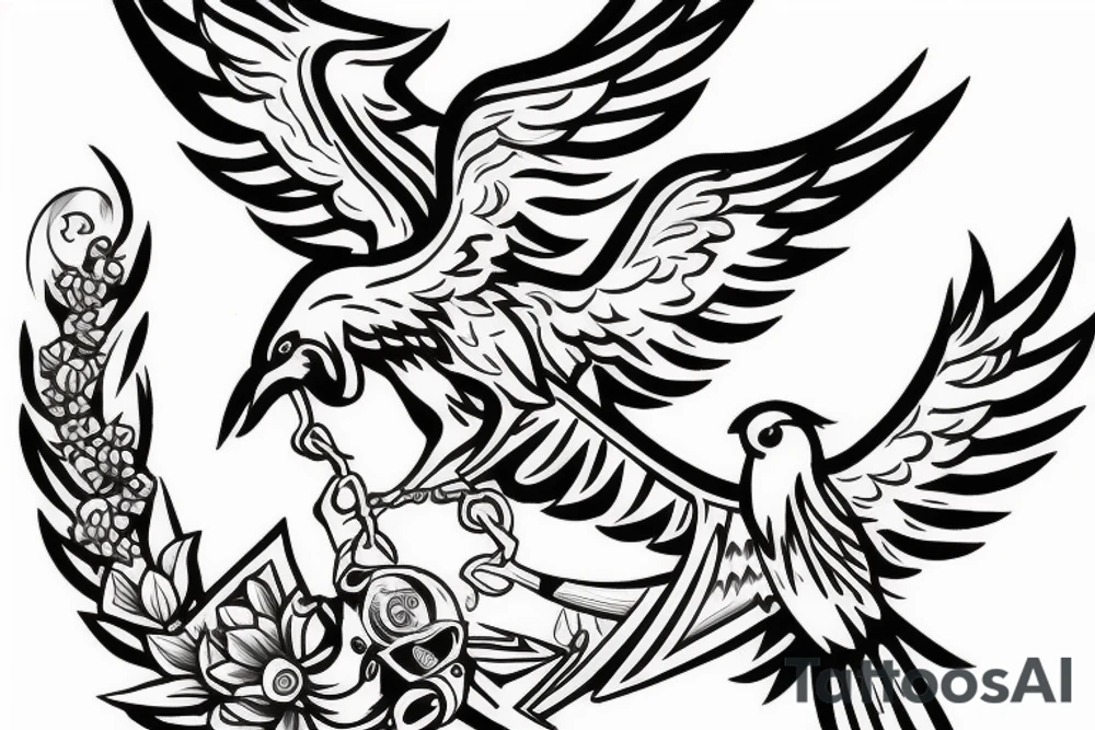 Phoenix bird cradling a police badge on the shoulder. tattoo idea