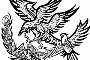 Phoenix bird cradling a police badge on the shoulder. tattoo idea