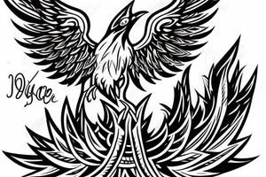 Phoenix bird cradling a police badge on the shoulder. tattoo idea