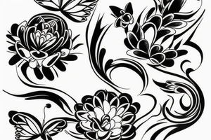 Flowers with butterfly and koi fish tattoo idea