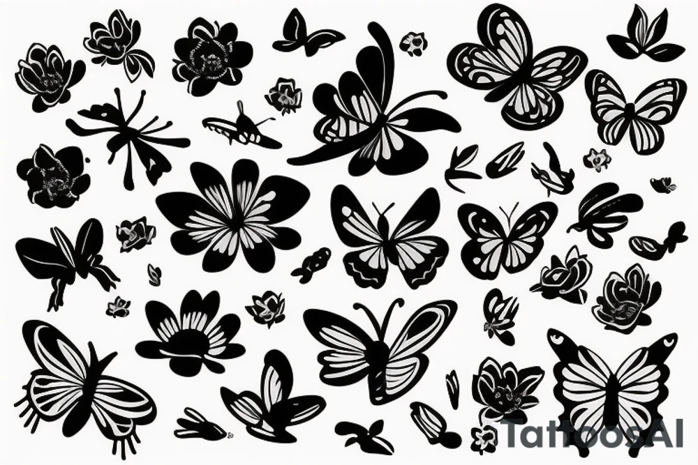 Flowers with butterfly and koi fish tattoo idea
