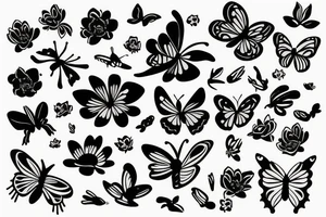 Flowers with butterfly and koi fish tattoo idea
