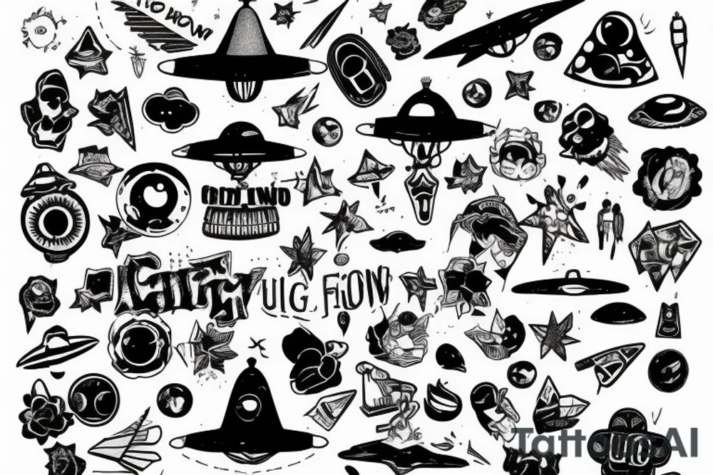 UFO beaming down a girl tattoo idea