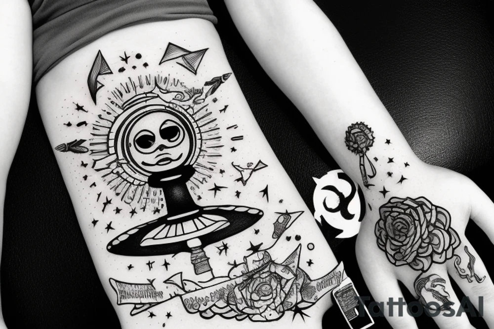 UFO beaming down a girl to earth tattoo idea