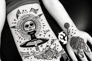 UFO beaming down a girl to earth tattoo idea