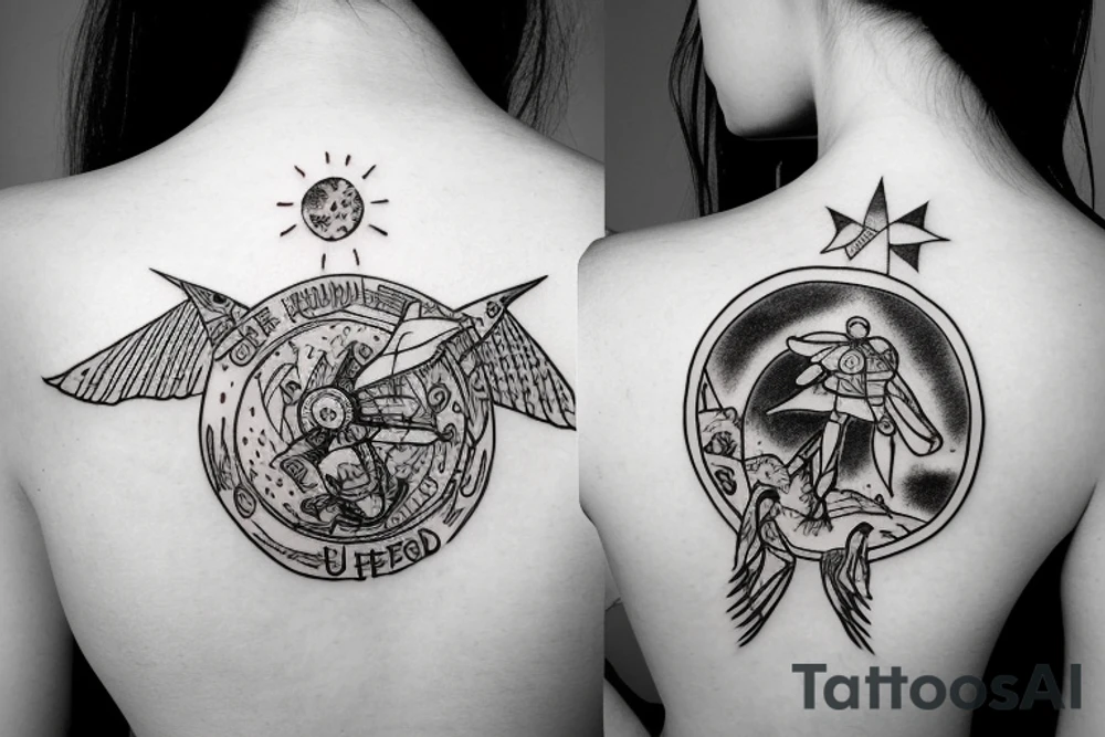 UFO beaming down a girl to earth tattoo idea