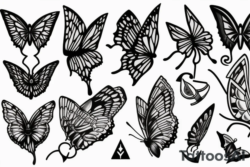 thigh sleeve,dagger, sailboat, butterfly tattoo idea thigh sleeve,dagger, sailboat, butterfly tattoo idea