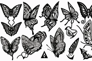 thigh sleeve,dagger, sailboat, butterfly tattoo idea