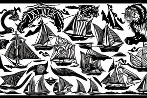 dagger, sailboat, tiger tattoo idea