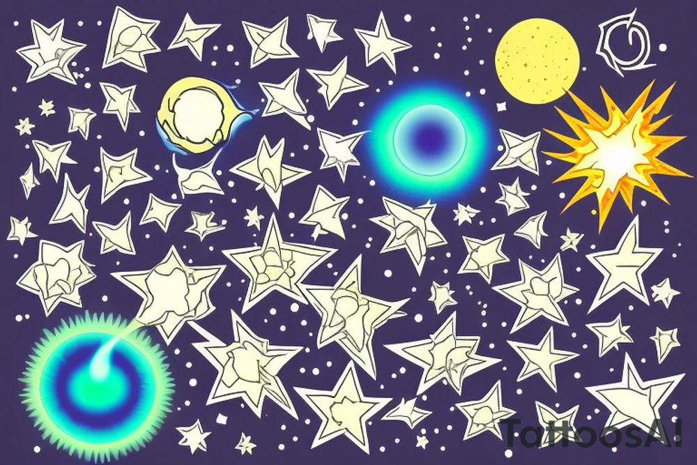 An exploding star with an Aurora in the background tattoo idea