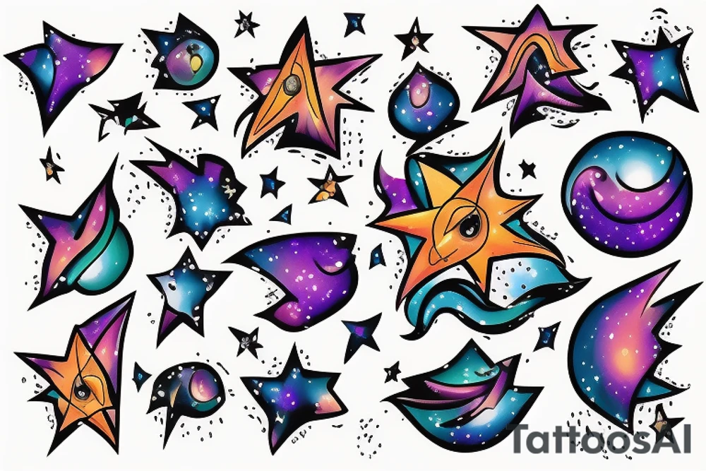 An exploding star with an Aurora in the background tattoo idea