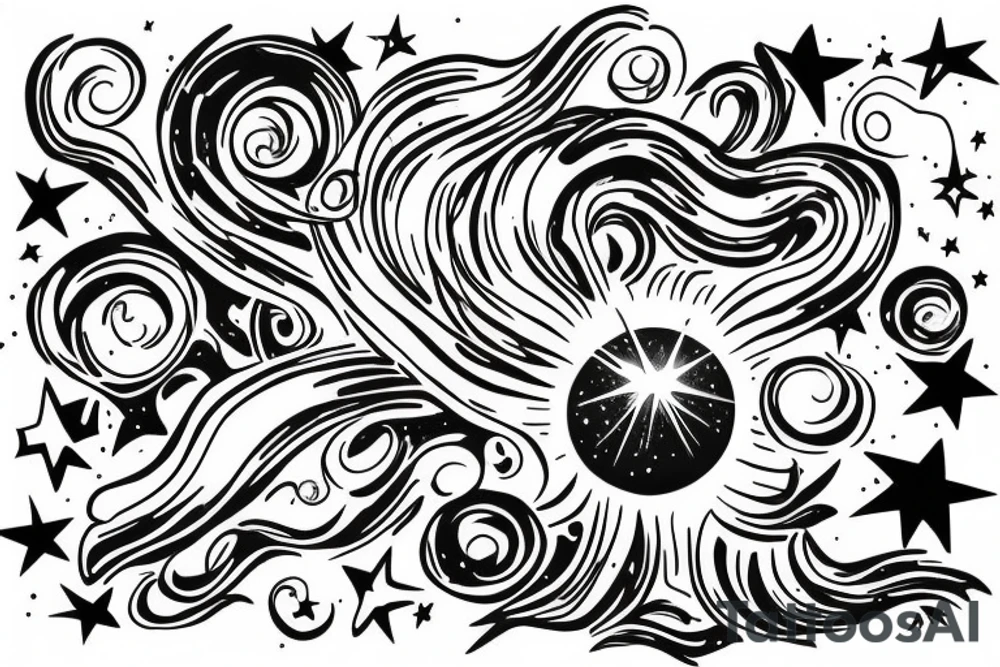 An exploding star with an Aurora in the background tattoo idea