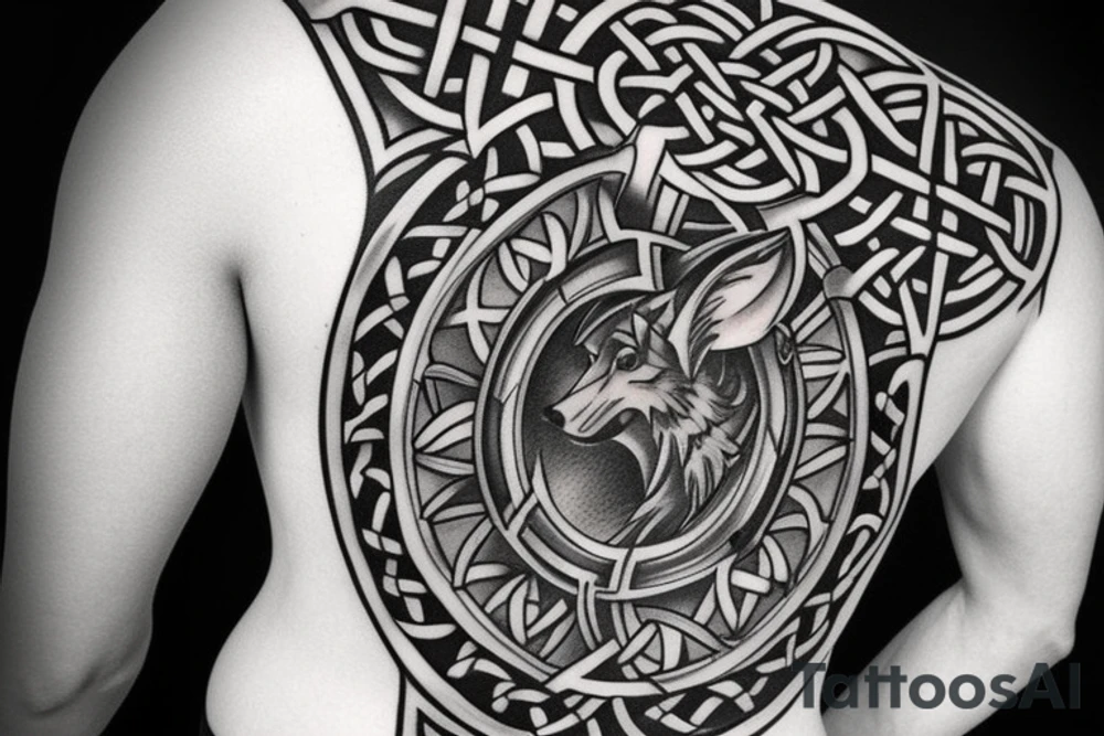 Wolf Celtic Cross tattoo idea
