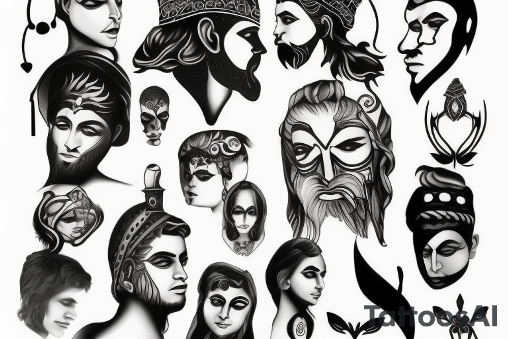 greek god with scars on face tattoo idea