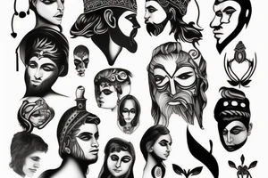 greek god with scars on face tattoo idea
