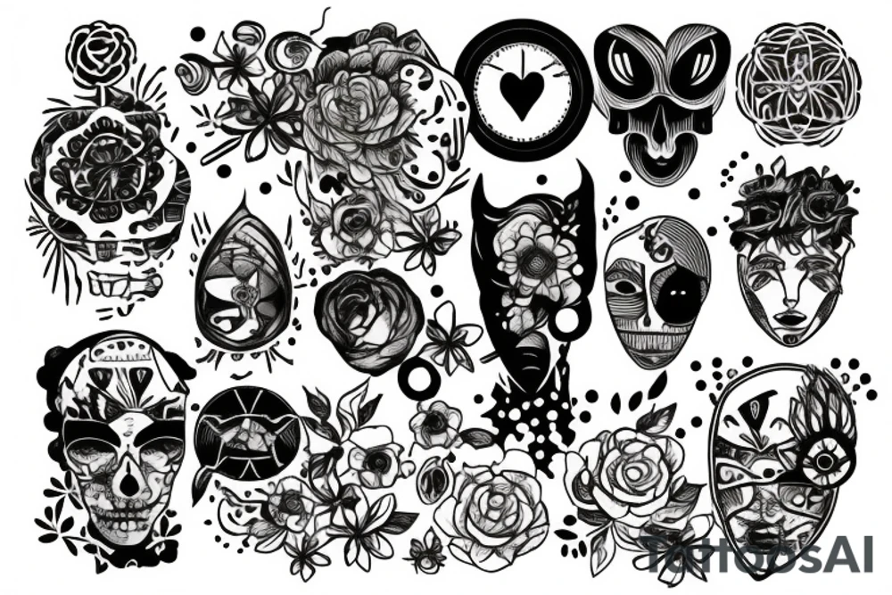 Patchwork style tattoos representing mental health tattoo idea Patchwork style tattoos representing mental health tattoo idea