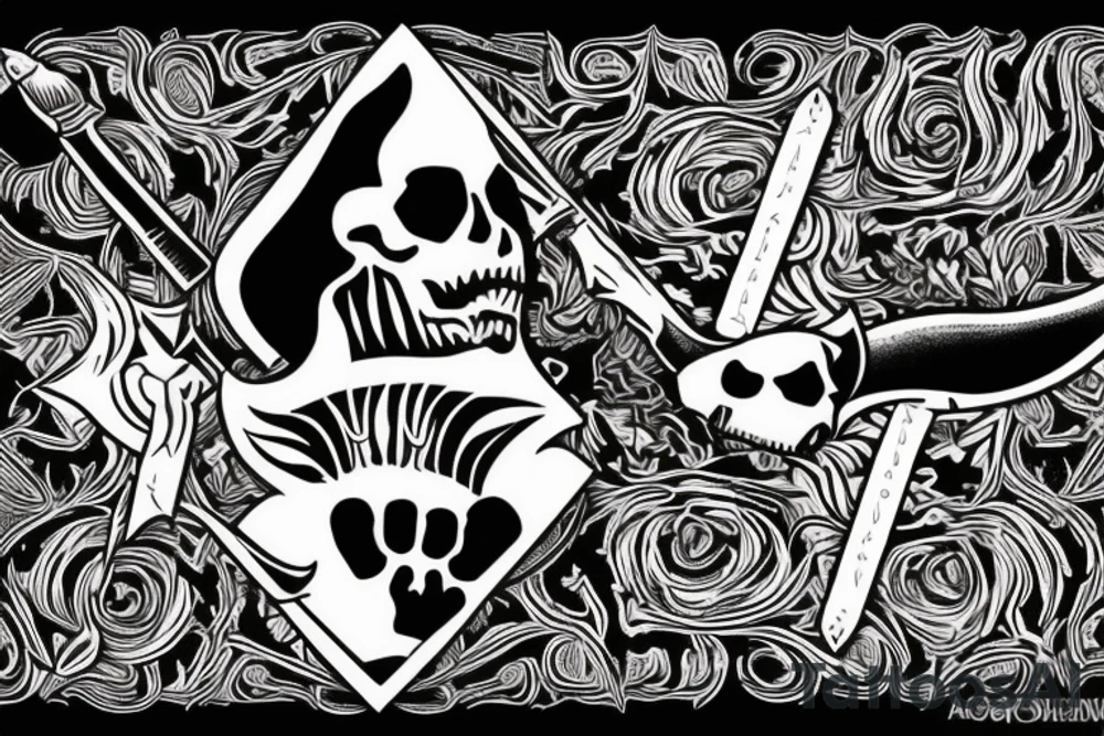AK47, "Death Before Dishonor" on top, Ace of spades playing card, Grim reaper, shading tattoo idea