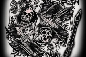 AK47, "Death Before Dishonor" on top, Ace of spades playing card, Grim reaper, shading tattoo idea