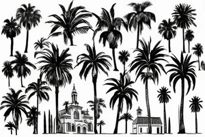 The church of Sitges surrounded by palm trees tattoo idea