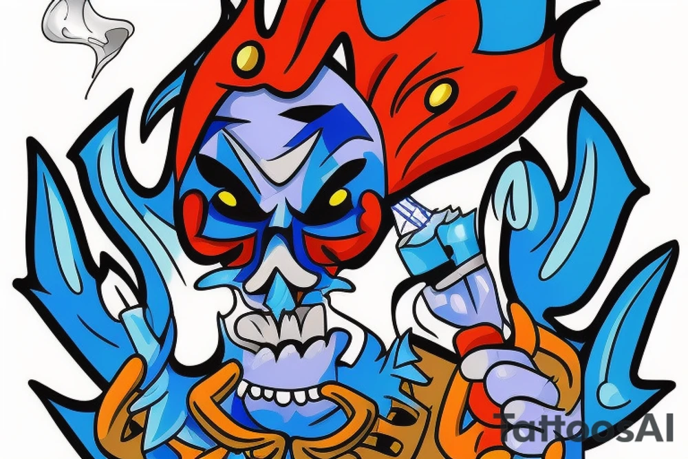 Blue Demon smoking crystal meth tattoo idea