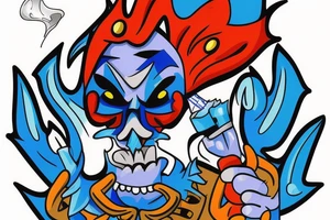Blue Demon smoking crystal meth tattoo idea