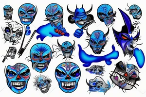 Cartonish Blue Demon smoking crystal meth tattoo idea