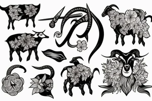 Goat with sword and flowers tattoo idea