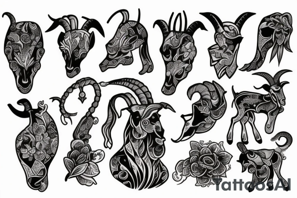 Goat with sword and flowers tattoo idea